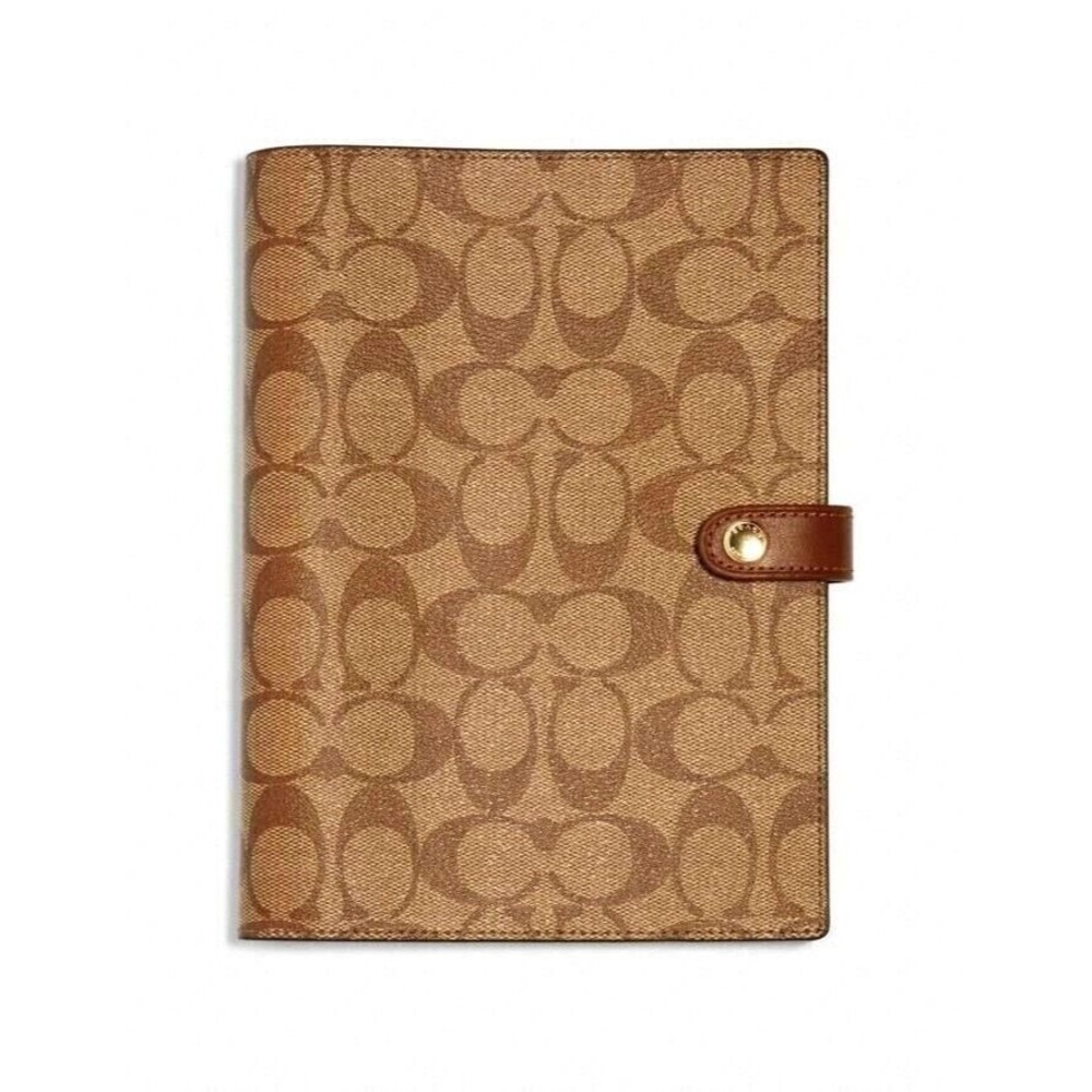 Coach Notebook & Pencil Case Set Signature Canvas Leather Khaki Brown Snap Zip - Picture 8 of 9